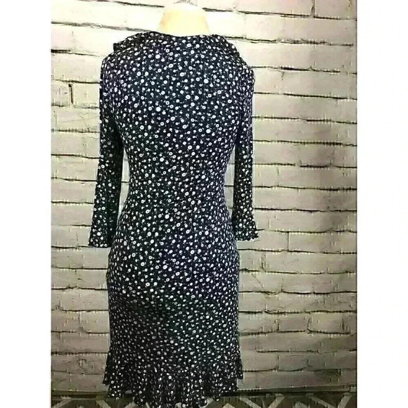 Boden Womens Size 8R Blue Floral 3/4 Sleeve Knee Length Dress Ruffled - Picture 2 of 8